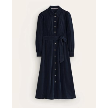 YEXPINE Women's Corduroy Maxi Dress Long Sleeve Cord Button Down Shirt Flowy Long Dress with Belt Navy