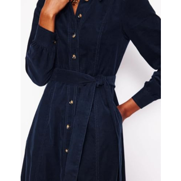 YEXPINE Women's Corduroy Maxi Dress Long Sleeve Cord Button Down Shirt Flowy Long Dress with Belt Navy