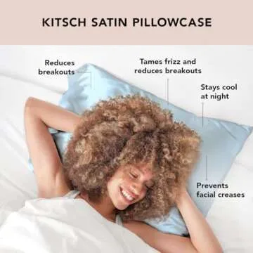 Kitsch Satin Pillowcase with Zipper for Hair & Skin, Softer Than Silk Pillow Cases Queen, Wrinkle-Free, Smooth and Cooling Satin Pillow Covers, Standard Size 19"x26", Haze Blue