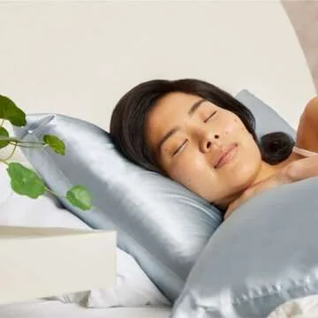 Kitsch Satin Pillowcase with Zipper for Hair & Skin, Softer Than Silk Pillow Cases Queen, Wrinkle-Free, Smooth and Cooling Satin Pillow Covers, Standard Size 19"x26", Haze Blue