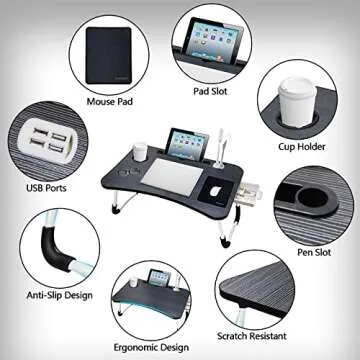 Laptop Desk,Lap Desk, Foldable Desk Bed Tray, Lap Desk for Bed with USB Charge Port/Cup Holder/Storage Drawer for Multi-Function Notebook Stand for Working,Reading