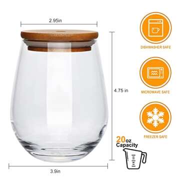 Encheng Stemless Wine Glasses Set of 6,Red Wine Glass Cup with Lids,Clear Crystal Wine Tumbler with Lids and Straws,20 OZ Beverage Cups for White Wine,Mixed Drinks,Home Bar