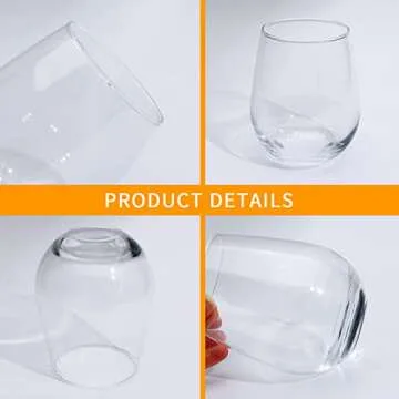 Encheng Stemless Wine Glasses Set of 6,Red Wine Glass Cup with Lids,Clear Crystal Wine Tumbler with Lids and Straws,20 OZ Beverage Cups for White Wine,Mixed Drinks,Home Bar