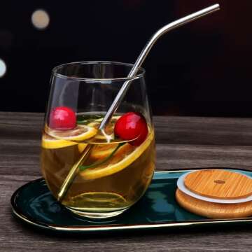 Encheng Stemless Wine Glasses Set of 6,Red Wine Glass Cup with Lids,Clear Crystal Wine Tumbler with Lids and Straws,20 OZ Beverage Cups for White Wine,Mixed Drinks,Home Bar