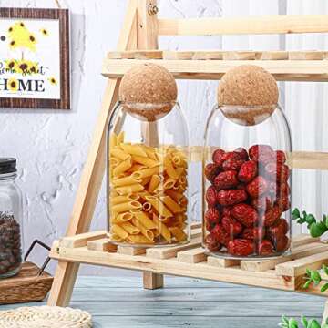 2 Piece Cork Glass Glass Jars with Cork Lid Storage Jar Coffee Jar Glass Container with Ball Cork Round Glass Bottles with Cork Glass Canisters with Airtight Seal Wooden Lid(800 ML)