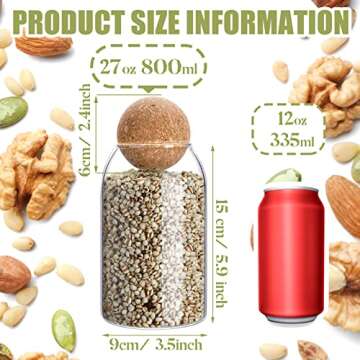 2 Piece Cork Glass Glass Jars with Cork Lid Storage Jar Coffee Jar Glass Container with Ball Cork Round Glass Bottles with Cork Glass Canisters with Airtight Seal Wooden Lid(800 ML)