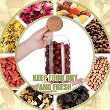 2 Piece Cork Glass Glass Jars with Cork Lid Storage Jar Coffee Jar Glass Container with Ball Cork Round Glass Bottles with Cork Glass Canisters with Airtight Seal Wooden Lid(800 ML)