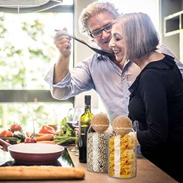 2 Piece Cork Glass Glass Jars with Cork Lid Storage Jar Coffee Jar Glass Container with Ball Cork Round Glass Bottles with Cork Glass Canisters with Airtight Seal Wooden Lid(800 ML)