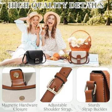 Kasqo Crossbody Bag for Women,Vegan Leather Fashion Small Shoulder Bag Ladies Handbag Saddle Purse Canvas Patchwork Apricot