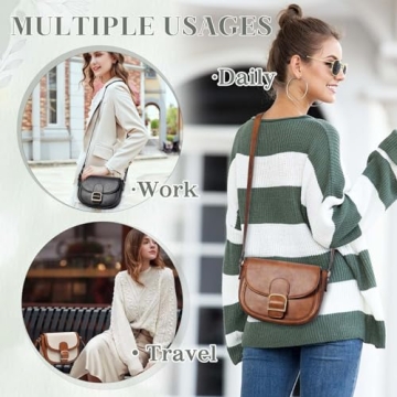 Kasqo Crossbody Bag for Women,Vegan Leather Fashion Small Shoulder Bag Ladies Handbag Saddle Purse Canvas Patchwork Apricot