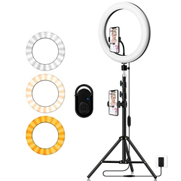 Photography Ring Light with Tripod Holder: Yingnuost 14-inch Dimmable LED Circle Lamp with Phone Hol...