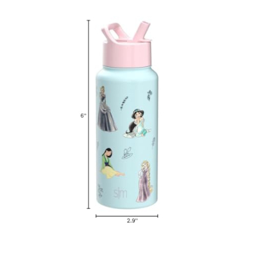 Simple Modern Disney Princess Kids Water Bottle with Straw Lid | Reusable Insulated Stainless Steel Cup for Girls, School | Summit Collection | 14oz, Princesses Royal Beauty