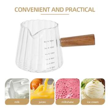 Kichvoe Glass Creamer Coffee Milk Creamer Frothing Pitcher Creamer Jug with Wood Handle 180ML/6 OZ M...