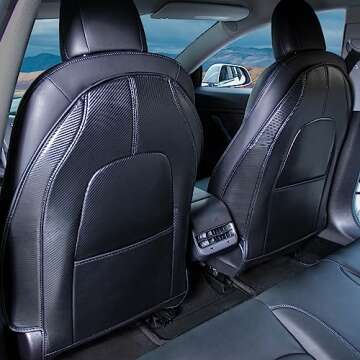 EPOEYK Tesla Model 3/Y/S Leather Kick Mats Back Seat Protector Wear-Resistant Waterproof Durable Car Seat Protector Covers for Kids Feet with Organizer Pocket 2 Pack (Carbon Black)