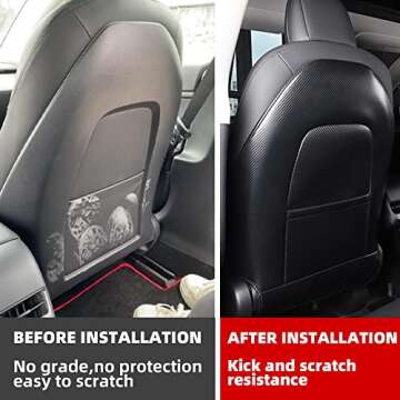 EPOEYK Tesla Model 3/Y/S Leather Kick Mats Back Seat Protector Wear-Resistant Waterproof Durable Car Seat Protector Covers for Kids Feet with Organizer Pocket 2 Pack (Carbon Black)