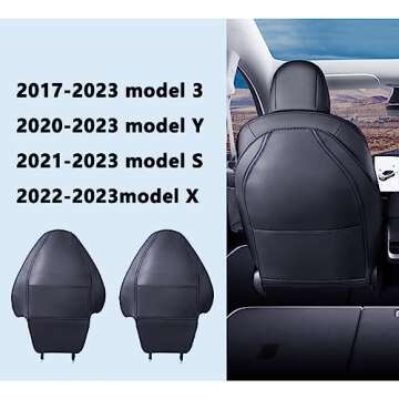 EPOEYK Tesla Model 3/Y/S Leather Kick Mats Back Seat Protector Wear-Resistant Waterproof Durable Car Seat Protector Covers for Kids Feet with Organizer Pocket 2 Pack (Carbon Black)