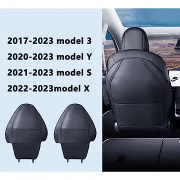 EPOEYK Tesla Model 3/Y/S Leather Kick Mats Back Seat Protector Wear-Resistant Waterproof Durable Car Seat Protector Covers for Kids Feet with Organizer Pocket 2 Pack (Carbon Black)