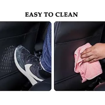 EPOEYK Tesla Model 3/Y/S Leather Kick Mats Back Seat Protector Wear-Resistant Waterproof Durable Car Seat Protector Covers for Kids Feet with Organizer Pocket 2 Pack (Carbon Black)