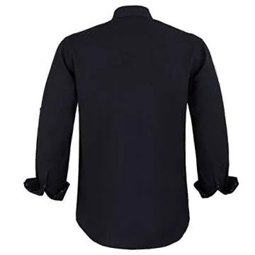 Coevals Club Men's Western Cowboy Long Sleeve Pearl Snap Casual Shirt (Black XL)