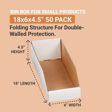 AVIDITI Storage Bins 6"L x 18"W x 4.5"H, 50-Pack | Corrugated Cardboard Box for Packing, Moving and Storage