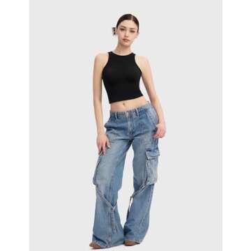 PUMIEY Black Tank Top for Women Sleeveless Womens Tops High Neck Racer Back Crop Tops, Jet Black Small