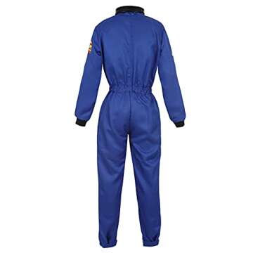 Haorugut Women's Astronaut Adult Space Costume Plus Size Flight Suit Astronaut Jumpsuit Fancy Dress Up Costumes Blue S