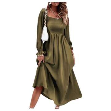 Floerns Women's Boho Floral Print Square Neck Flounce Sleeve A Line Long Dress Army Green L