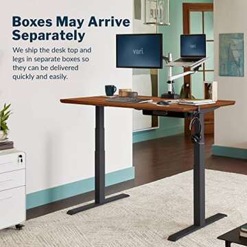 Vari- Standing Desk Adjustable Height (60" x30')- Electric Sit-Stand Computer Desk for Work or Home Office- Dual Motor with Memory Presets- Adjustable Desk from Varidesk- Darkwood