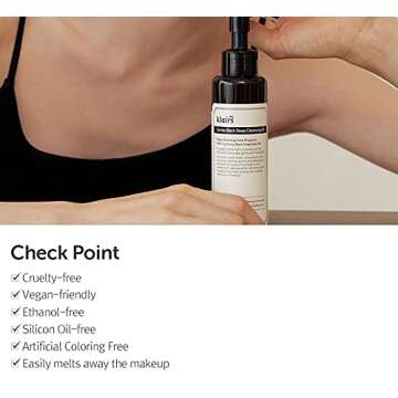 [DearKlairs] Gentle Black Deep Cleansing Oil 5.07 Oz | Composed of natural Vegan Black Bean, Black Sesame, Black Currant Seed oil for gentle, non-irritating cleanser for sensitive skin