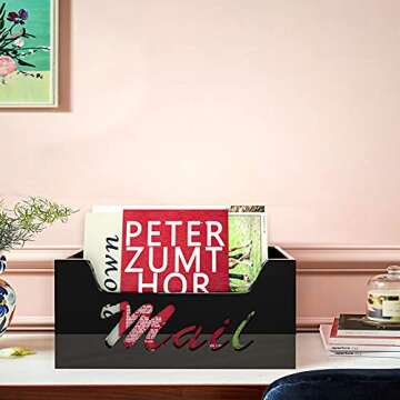 wishacc Black Acrylic Mail Holder for Desk Organization