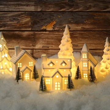 AOMOONOA Ceramic Light Up Christmas Village Houses