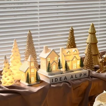 AOMOONOA Ceramic Light Up Christmas Village Houses
