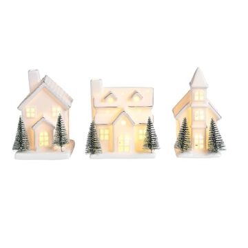 AOMOONOA Ceramic Light Up Christmas Village Houses