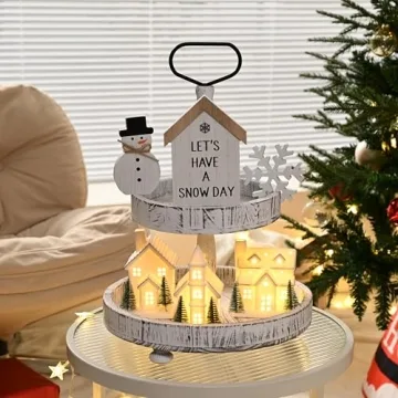 AOMOONOA Ceramic Light Up Christmas Village Houses