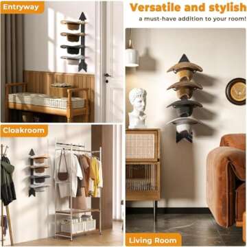 HYDERMUS Hat Organizer for 10 Baseball Caps and 3 Cowboy Hat Cowboy Hat Rack for Wall with Solid Wood Arrow Hat Storage Cowgirl Hat Hanger Closet Storage and Organizer Black