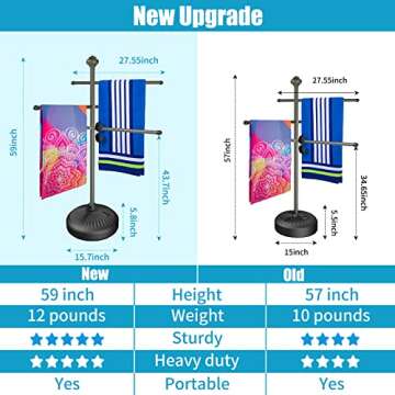Hestiasko Pool Towel Rack Outdoor, 59" Metal Outdoor Towel Rack for Hot Tub with 3 Adjustable Bars, ...
