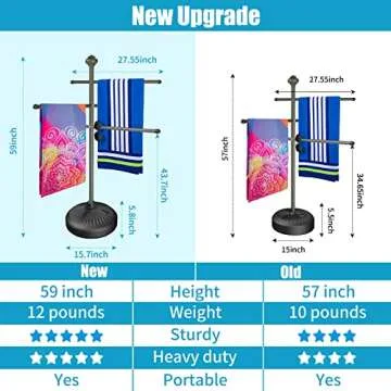 Hestiasko Pool Towel Rack Outdoor, 59" Metal Outdoor Towel Rack for Hot Tub with 3 Adjustable Bars, ...