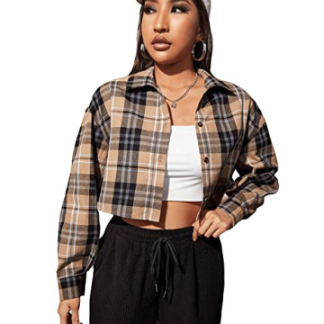 SweatyRocks Women's Color Block Long Sleeve Cropped Blouse