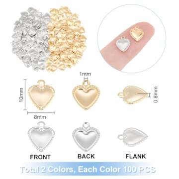 UNICRAFTALE 200pcs 2 Colors Heart Charms Stainless Steel Tiny Heart Pendants 1-1.2mm Small Hole Hear...