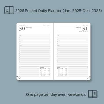 POPRUN 2025 Small Daily Planner (Purse Size 4" x 6.25"), One Page Per Day Even Weekends - 2025 Daily Calendar Hourly, Agenda 2025 Appointment Book with Pocket, PU Leather Softcover - Night Sky Blue