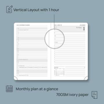 POPRUN 2025 Small Daily Planner (Purse Size 4" x 6.25"), One Page Per Day Even Weekends - 2025 Daily Calendar Hourly, Agenda 2025 Appointment Book with Pocket, PU Leather Softcover - Night Sky Blue