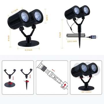 Christmas Snowflake Projector Lights Outdoor Indoor Double Adjustable Head Waterproof LED Snowfall Projector Decorative Lighting Projection for Patio Landscape Garden Yard Outside Xmas Decorations