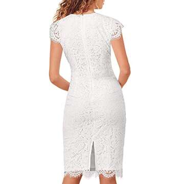 AOOKSMERY Women's Sleeveless Lace Floral Elegant Cocktail Dress Knee Length for Wedding Party Dresses White (M)