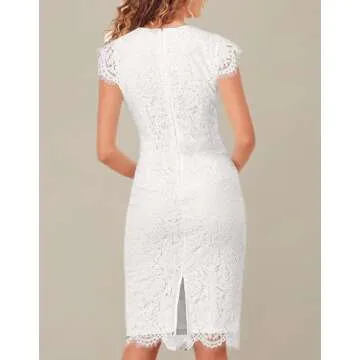 AOOKSMERY Women's Sleeveless Lace Floral Elegant Cocktail Dress Knee Length for Wedding Party Dresses White (M)