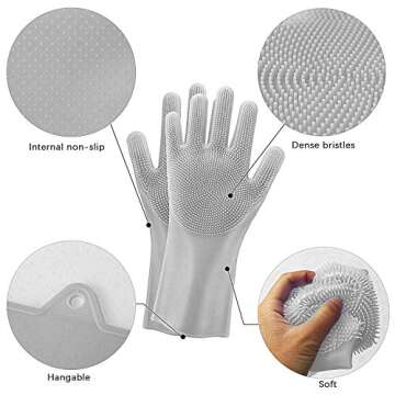 Magic washing Gloves, Reusable Silicone Dishwashing Gloves with Scrubbers for Kitchen, Bathroom Clea...