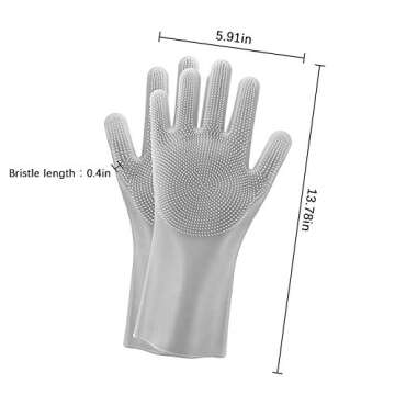 Magic washing Gloves, Reusable Silicone Dishwashing Gloves with Scrubbers for Kitchen, Bathroom Cleaning, Pet Hair Care, Car Washing, 1 Pair, Gray