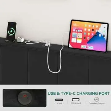 YITAHOME King Size Bed Frame with Charging Station,Premium Velvet Upholstered Platform Bed Frame with Tall Vertical Channel Tufted Wingback Headboard & Footboard,No Box Spring Required/Black