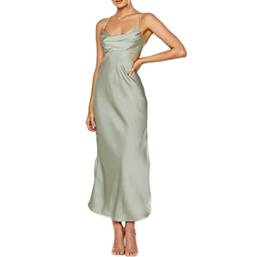 Fiemaoves Backless Satin Silk Maxi Dress for Wedding Guests
