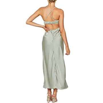 Fiemaoves Backless Satin Silk Maxi Dress for Wedding Guests