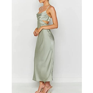 Fiemaoves Backless Satin Silk Maxi Dress for Wedding Guests